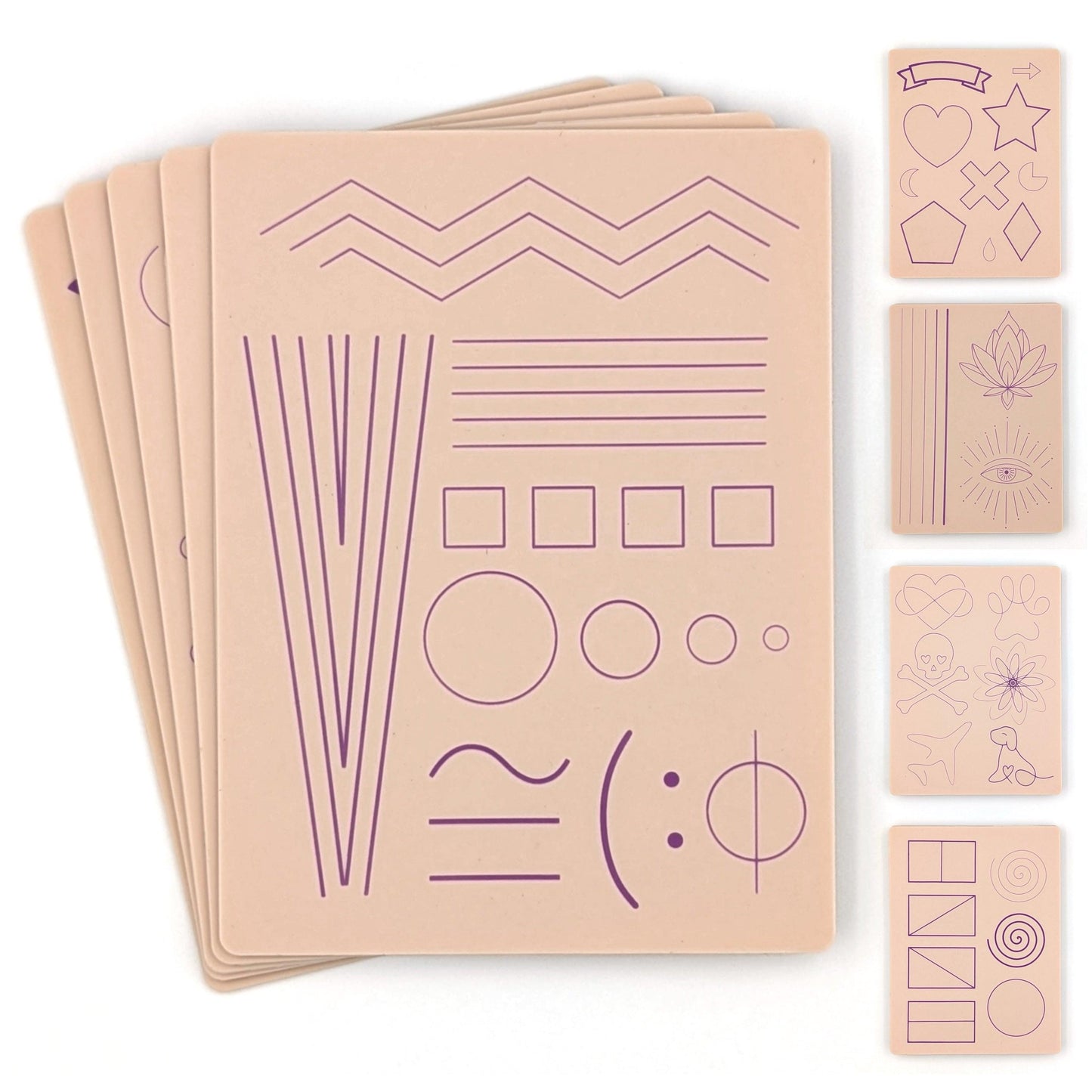 Stencil Skins® Pre-printed Tattoo Practice Skins with Stencils (Pack of 5- Beginner Set)