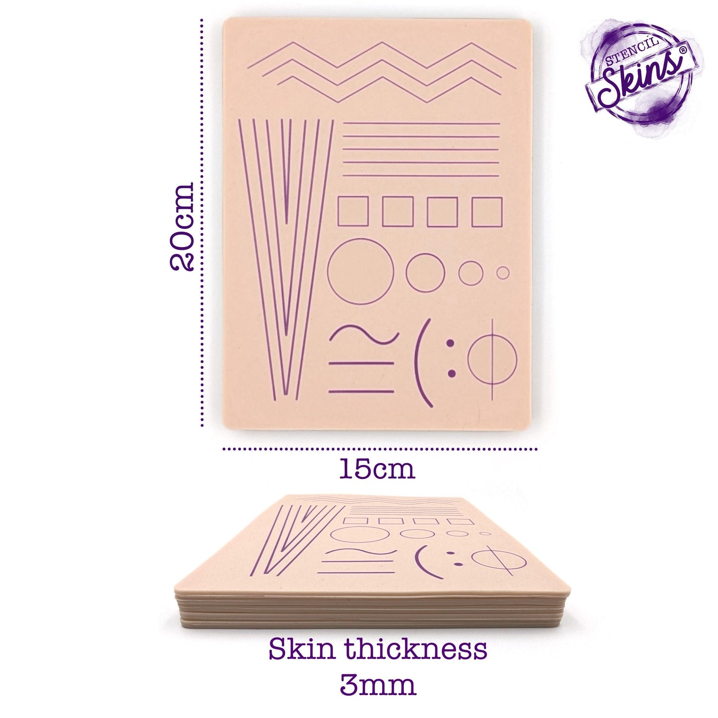 Stencil Skins® Pre-printed Tattoo Practice Skins with Stencils (Pack of 5- Beginner Set)