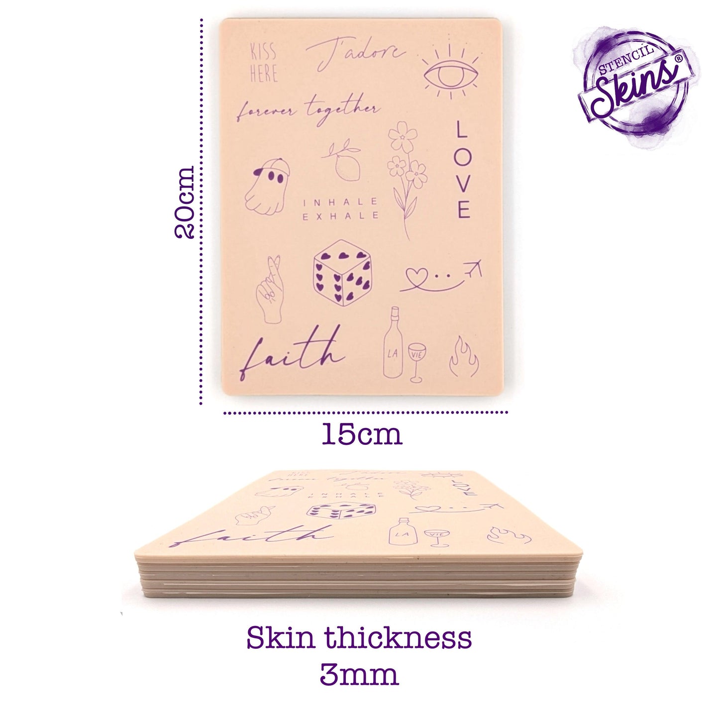 Stencil Skins® Pre-printed Tattoo Practice Skins with Stencils (Fineline)