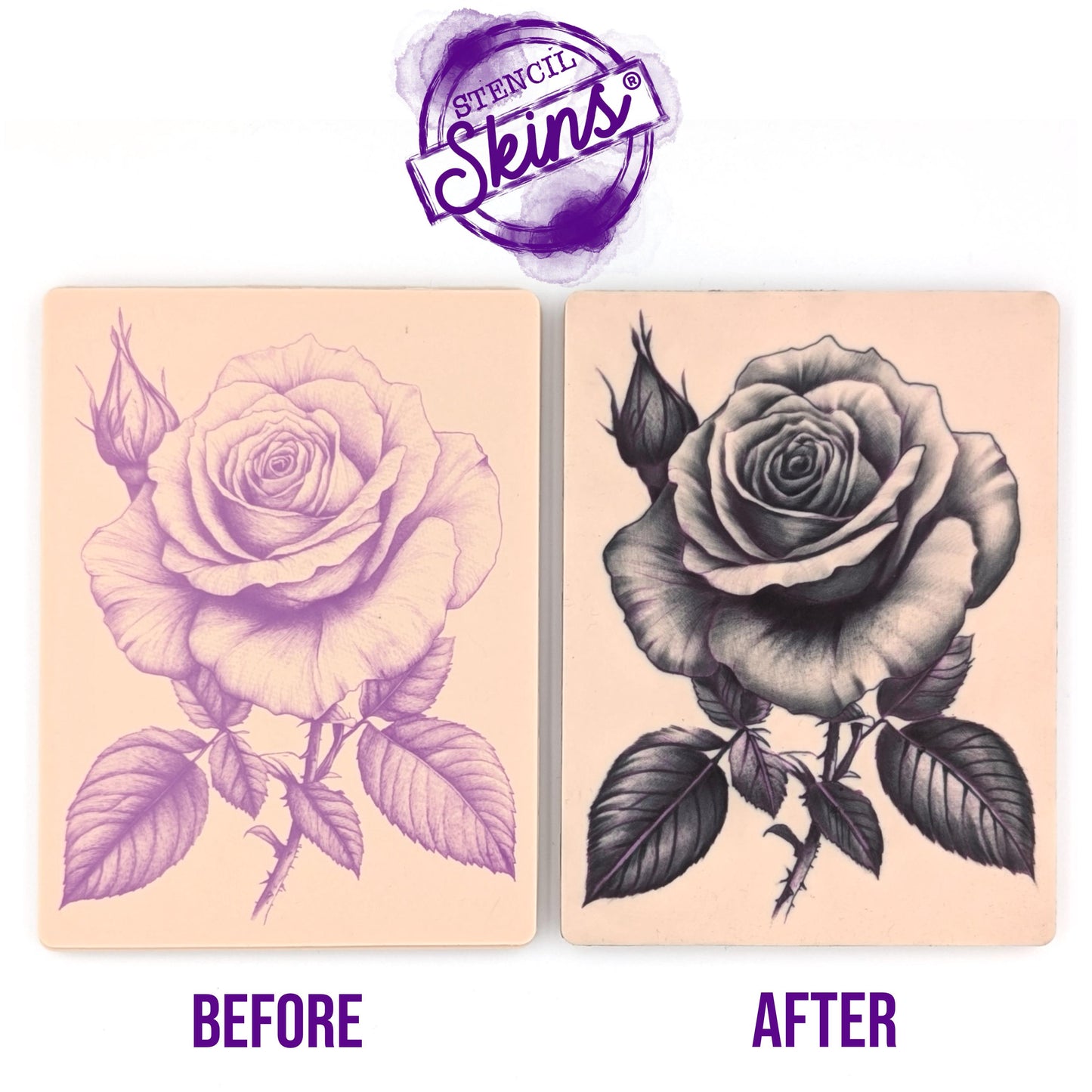 Stencil Skins® Pre-printed Tattoo Practice Skins with Stencils (Pack of 5- Realistic Rose Set)