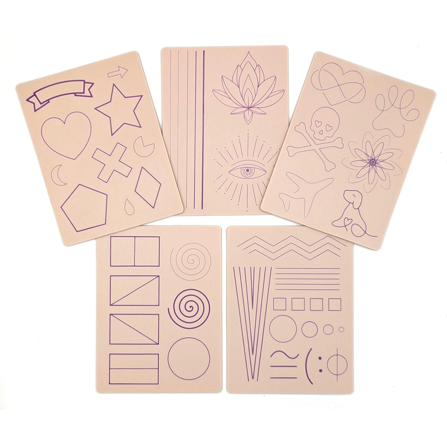 Stencil Skins® Pre-printed Tattoo Practice Skins with Stencils (Pack of 5- Beginner Set)