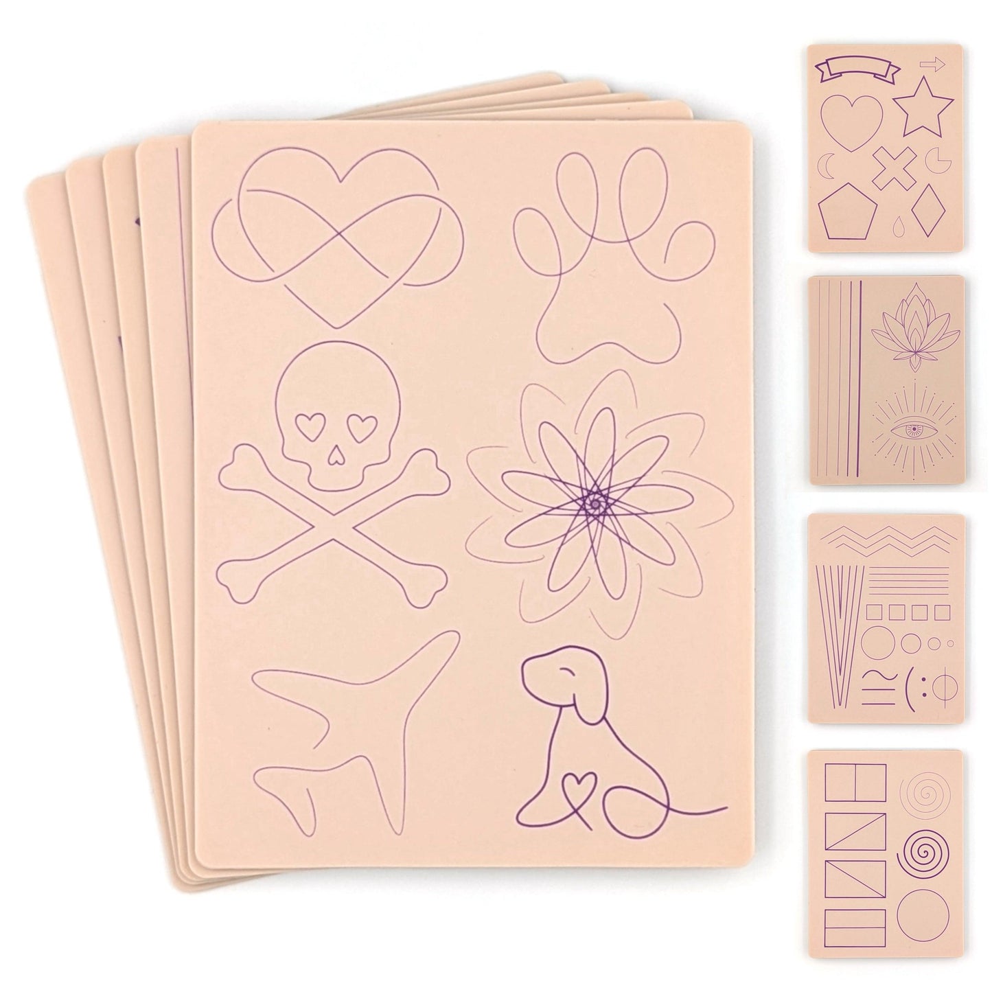 Stencil Skins® Pre-printed Tattoo Practice Skins with Stencils (Pack of 5- Beginner Set)