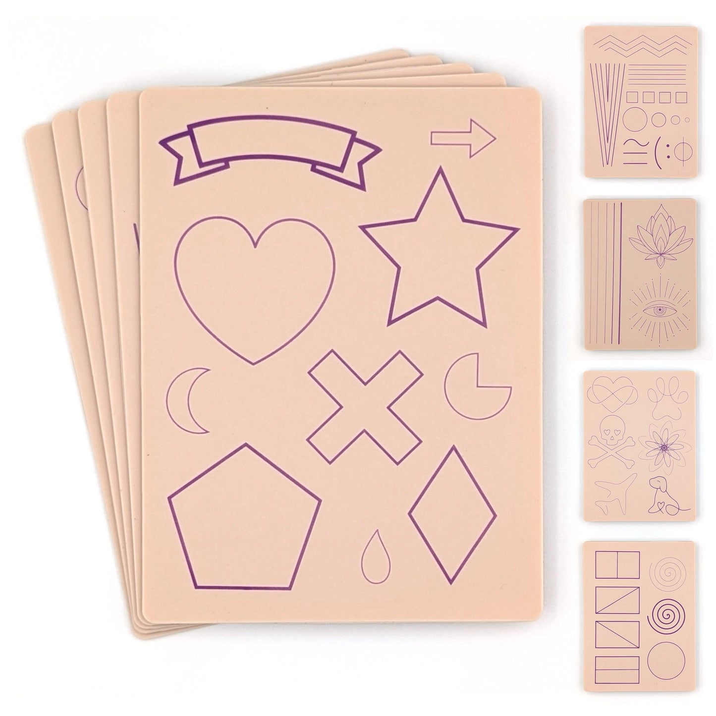 Stencil Skins® Pre-printed Tattoo Practice Skins with Stencils (Pack of 5- Beginner Set)