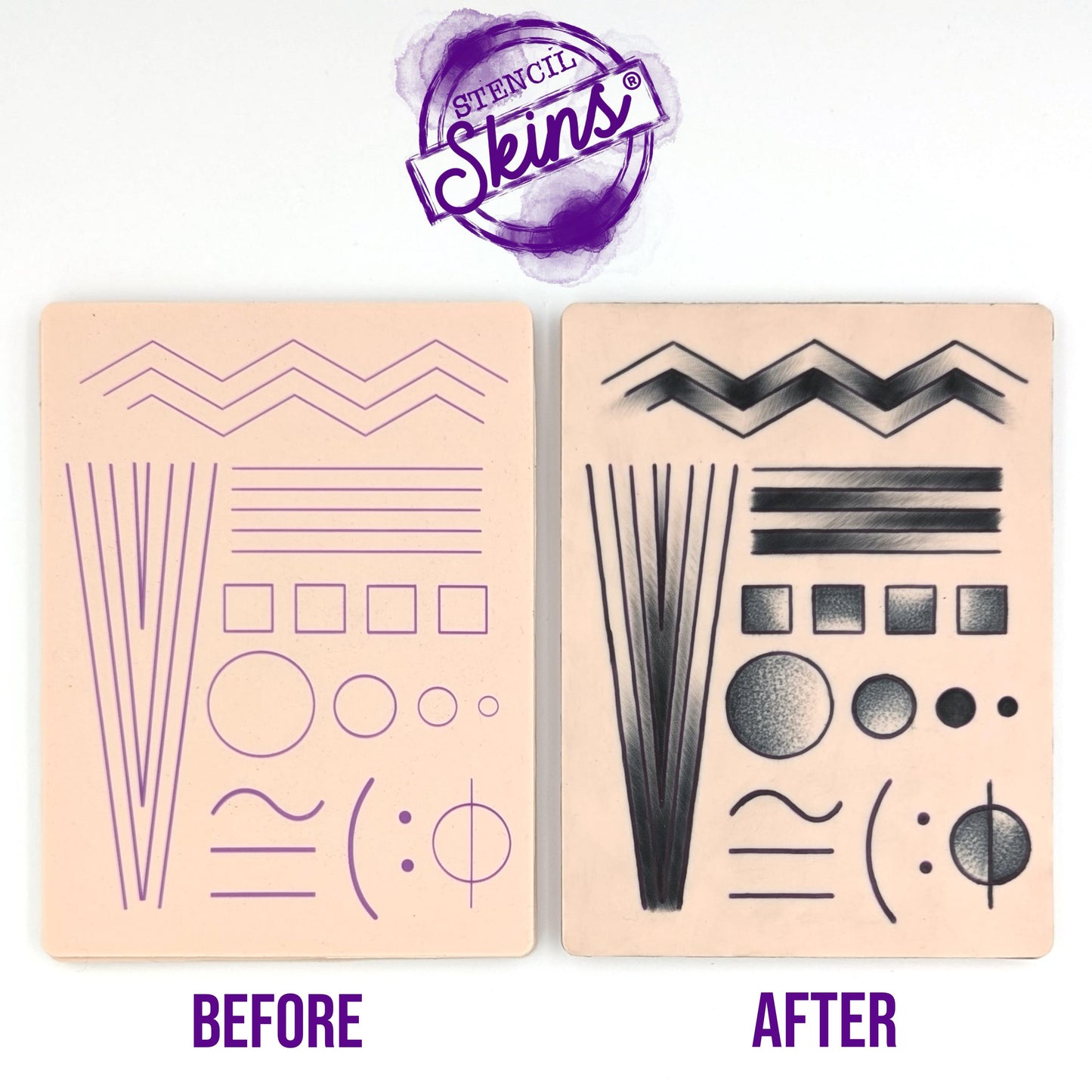 Stencil Skins® Pre-printed Tattoo Practice Skins with Stencils (Pack of 5- Beginner Set)