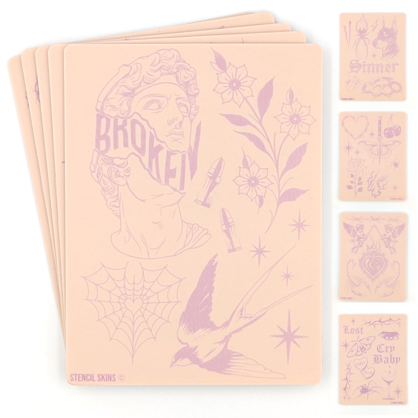 Stencil Skins® Pre-printed Tattoo Practice Skins with Stencils (Neo-Traditional Set)
