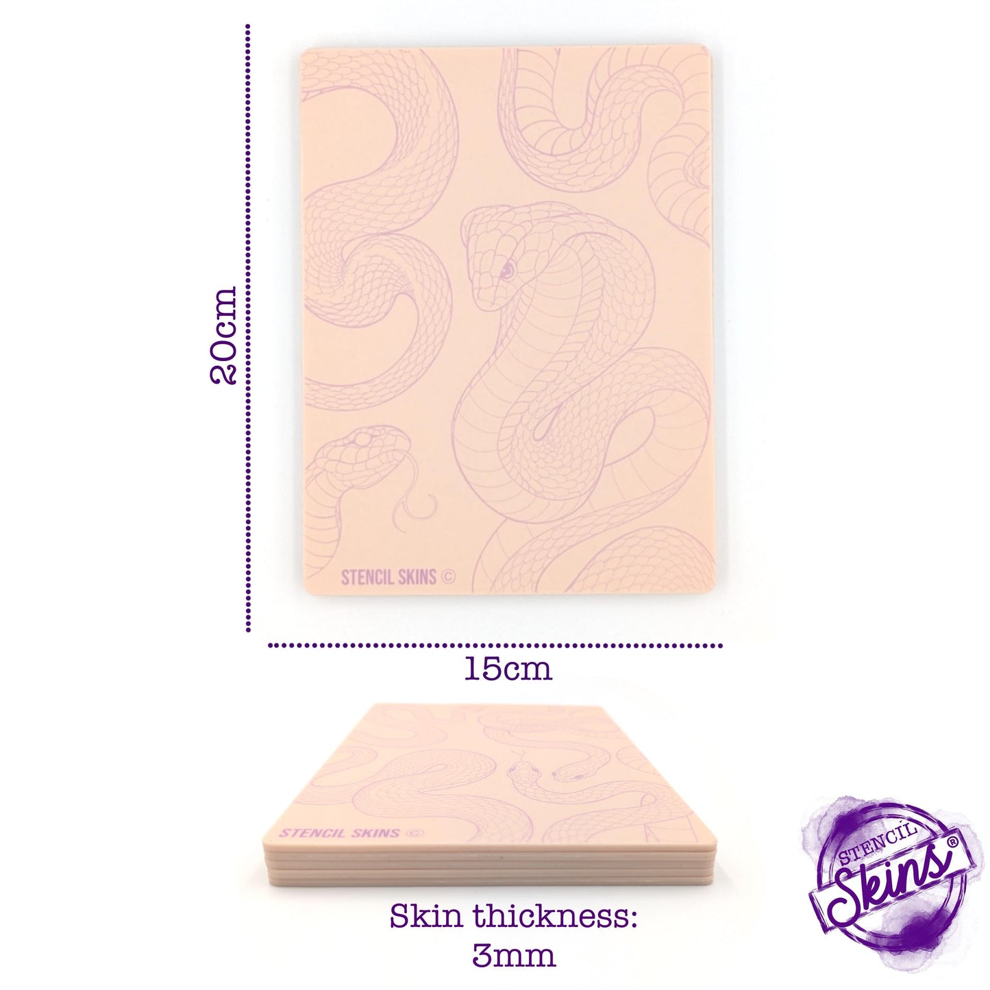 Stencil Skins® Pre-printed Tattoo Practice Skins with Stencils (Snake Set)