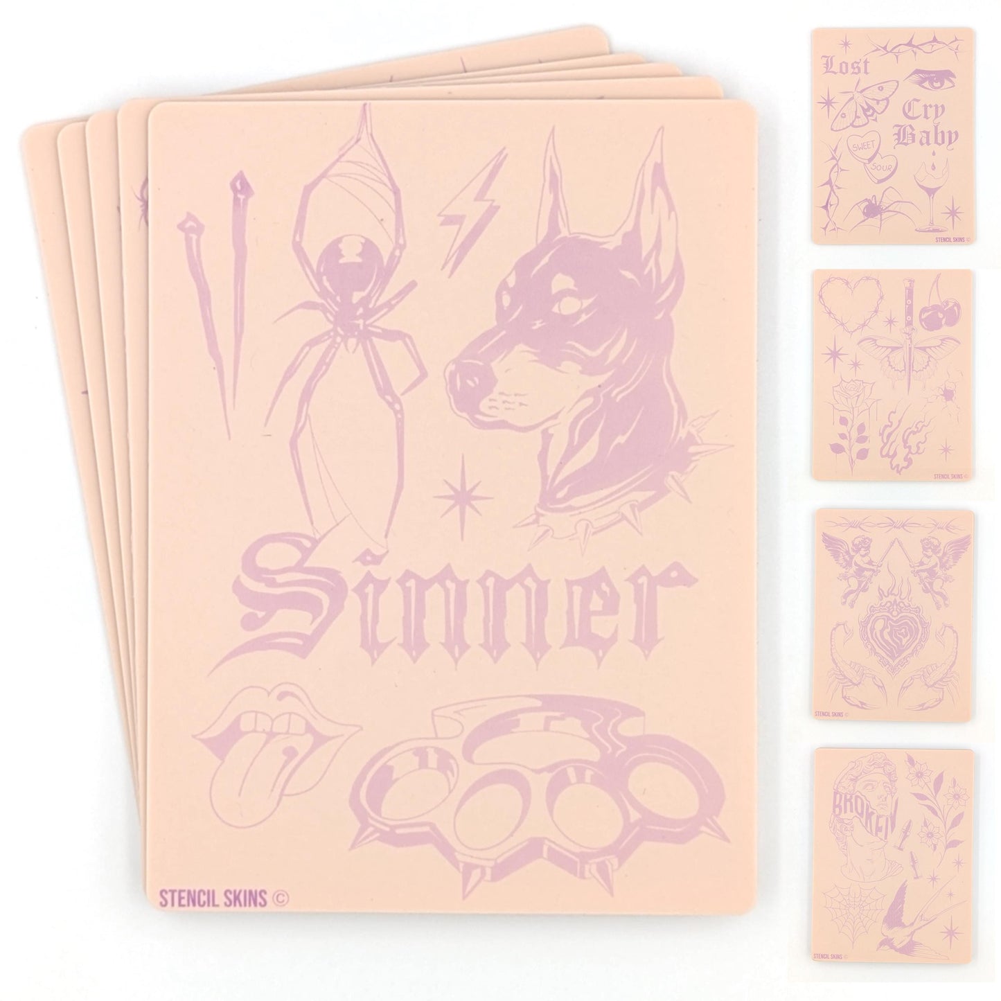 Stencil Skins® Pre-printed Tattoo Practice Skins with Stencils (Neo-Traditional Set)