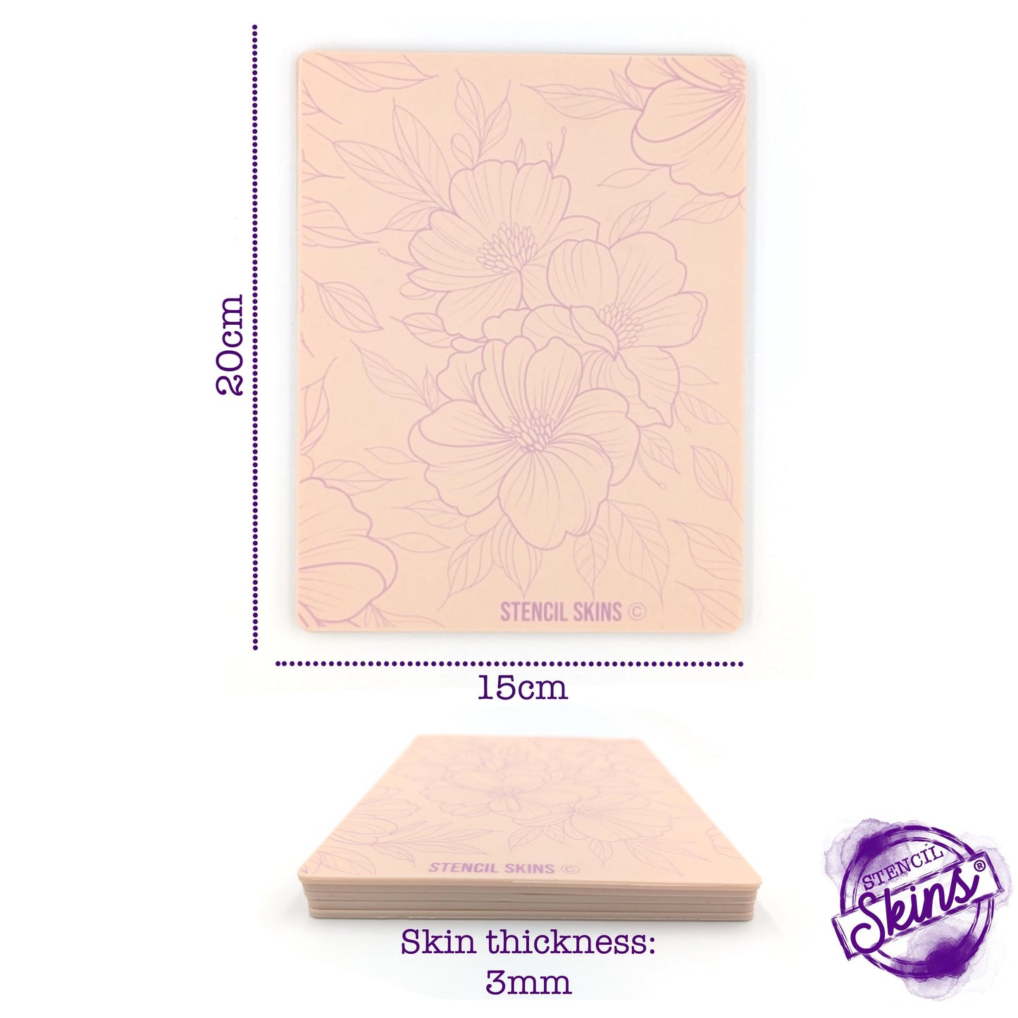 Stencil Skins® Pre-printed Tattoo Practice Skins with Stencils (Floral Set)