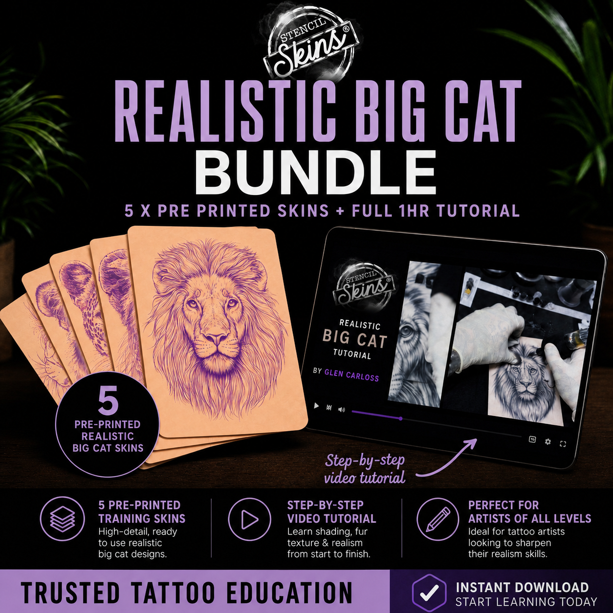 Stencil Skins® Pre-printed Realistic Big Cat Designs Bundle