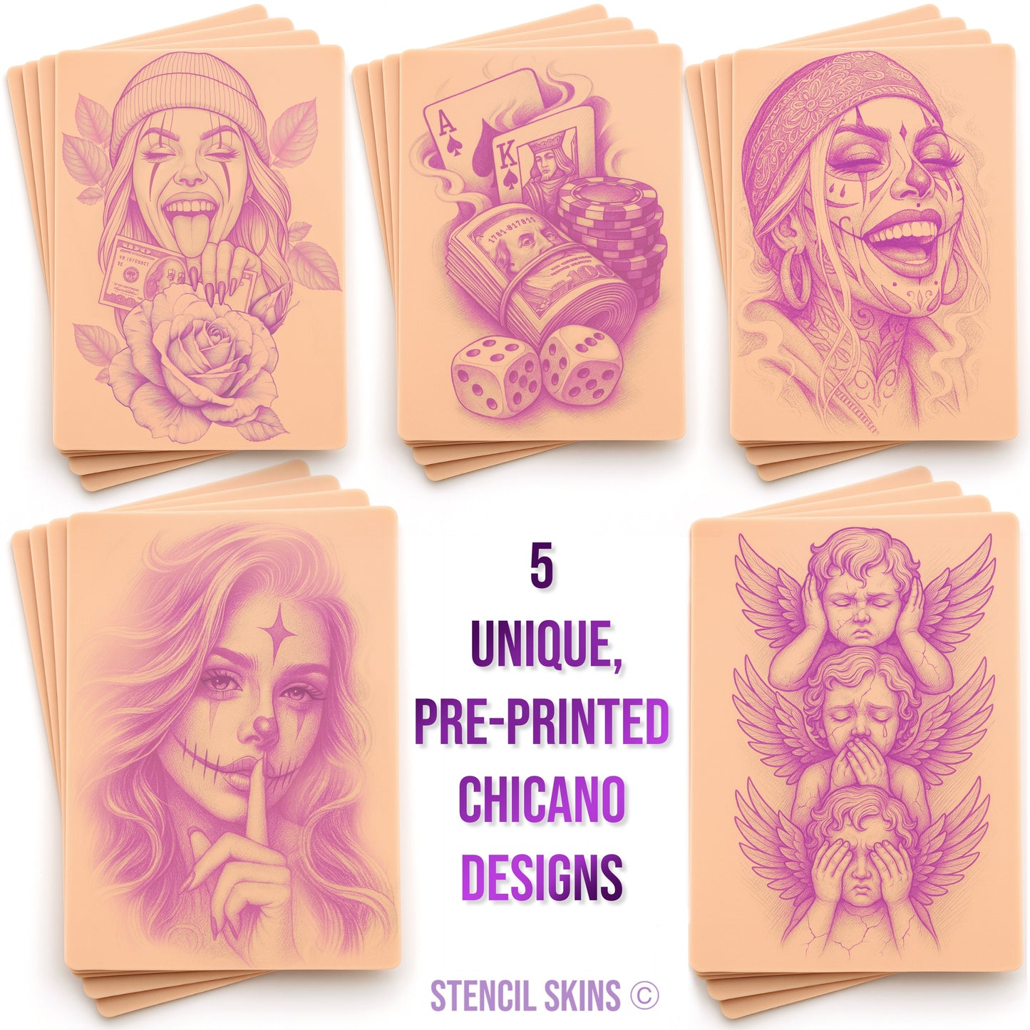 Stencil Skins® Pre-printed Chicano Designs