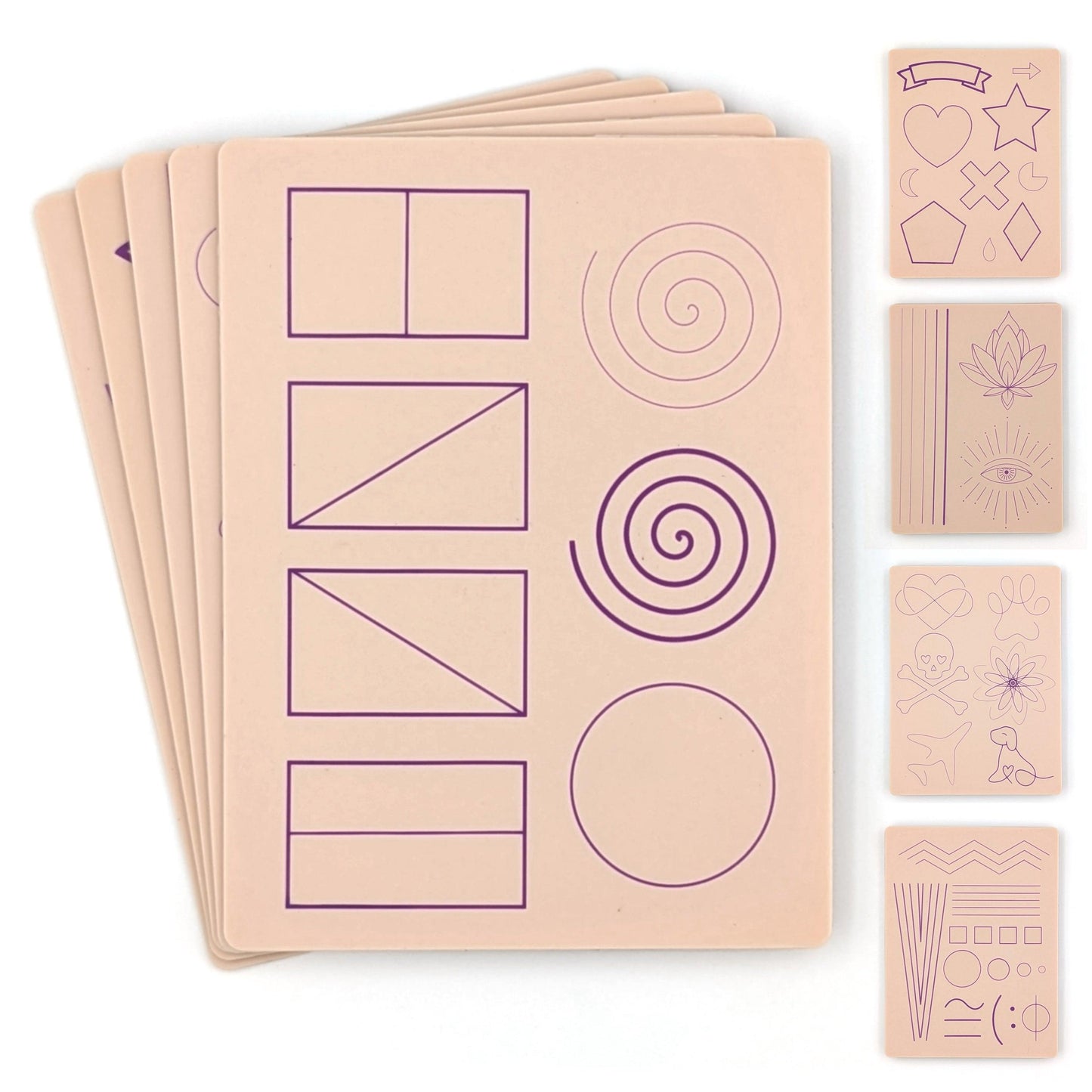 Stencil Skins® Pre-printed Tattoo Practice Skins with Stencils (Pack of 5- Beginner Set)