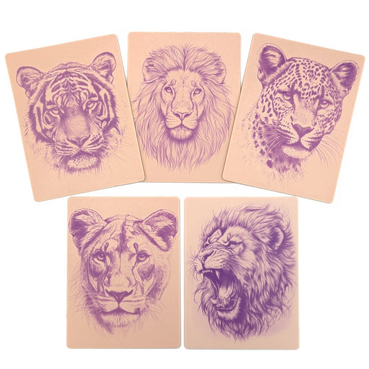 Stencil Skins® Pre-printed Tattoo Practice Skins with Stencils (Pack of 5- Big Cat Set)