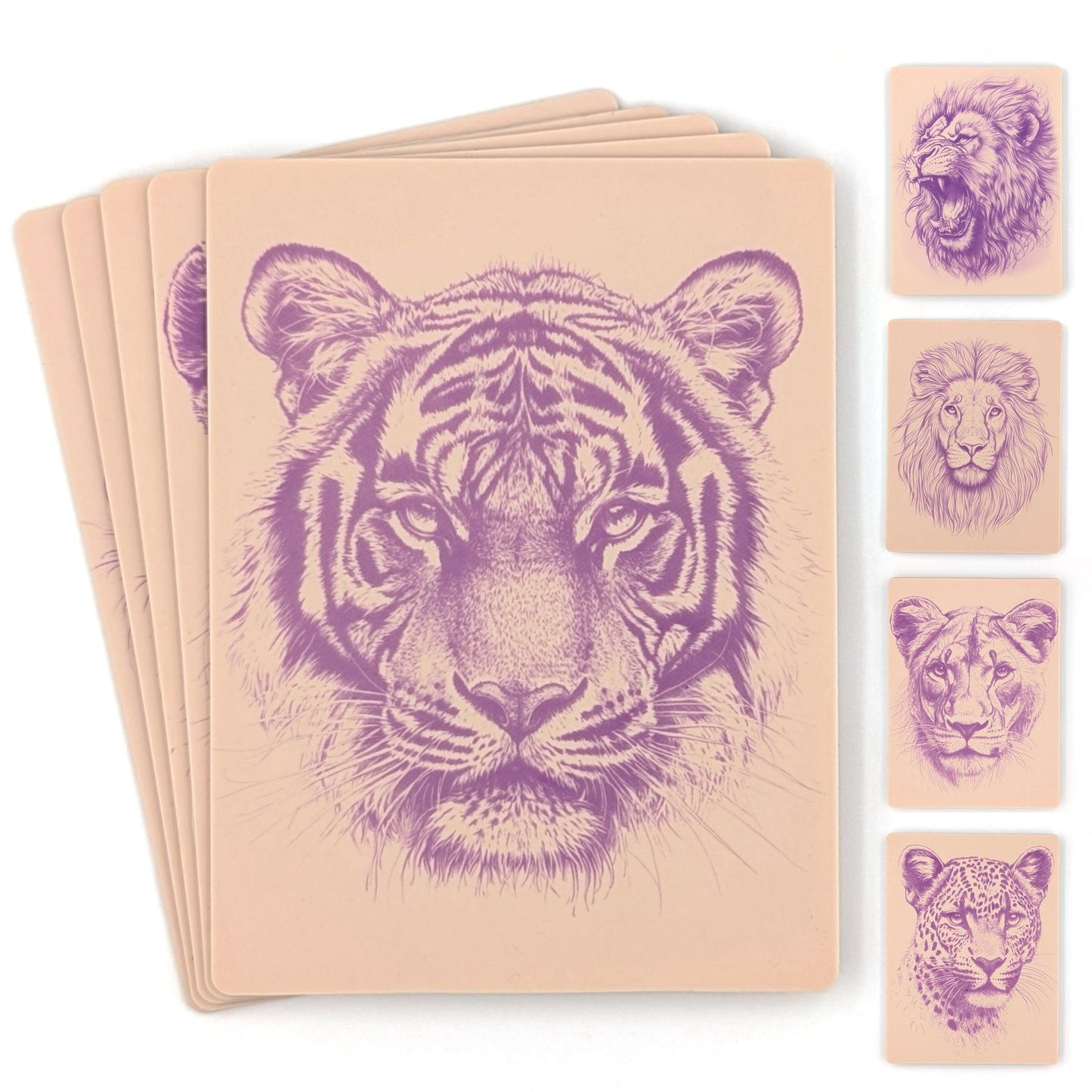 Stencil Skins® Pre-printed Tattoo Practice Skins with Stencils (Pack of 5- Big Cat Set)