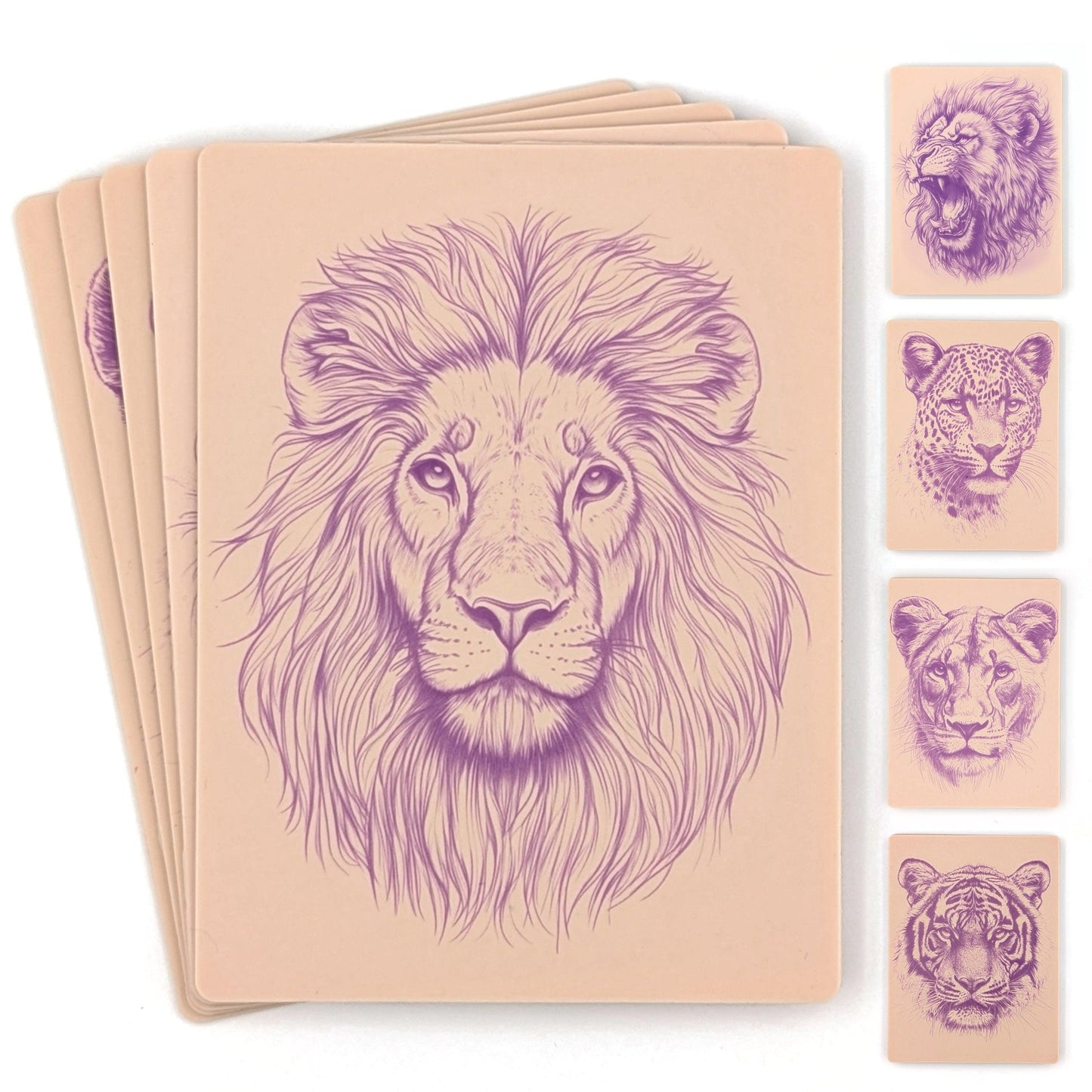 Stencil Skins® Pre-printed Tattoo Practice Skins with Stencils (Pack of 5- Big Cat Set)