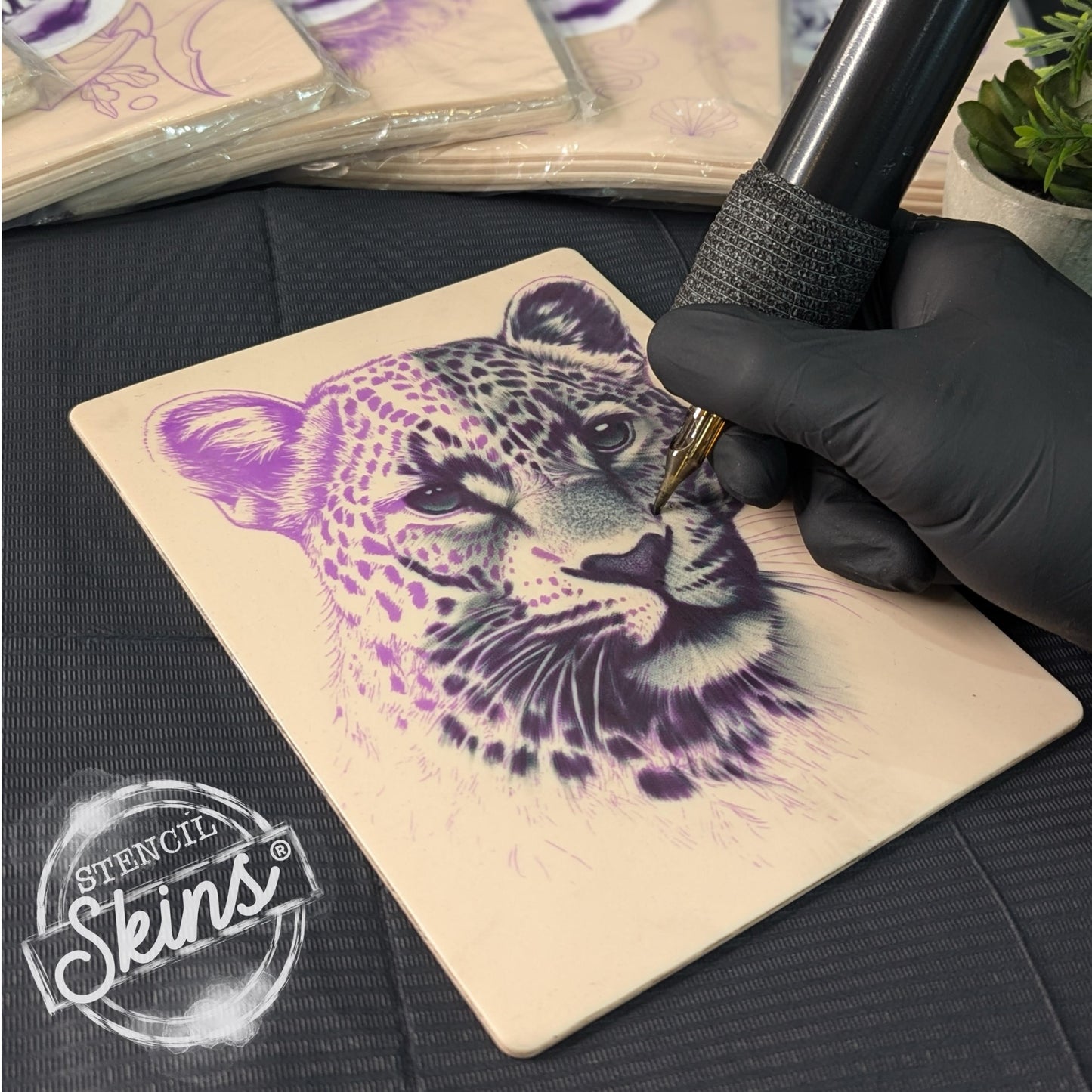 Stencil Skins® Pre-printed Tattoo Practice Skins with Stencils (Pack of 5- Big Cat Set)
