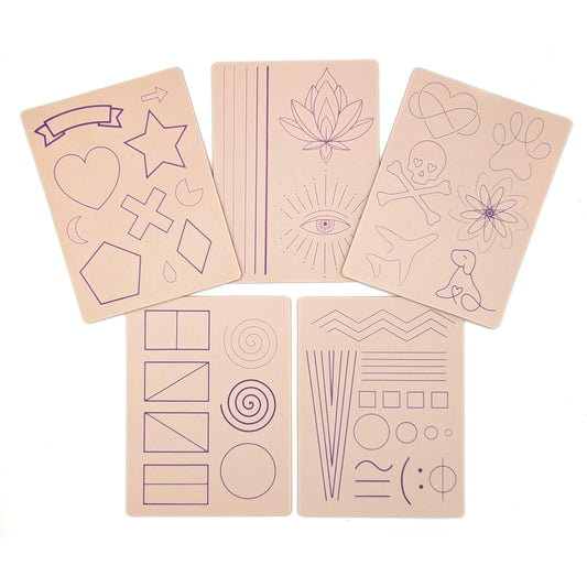 Stencil Skins® Pre-printed Tattoo Practice Skins with Stencils (Pack of 5- Beginner Set)