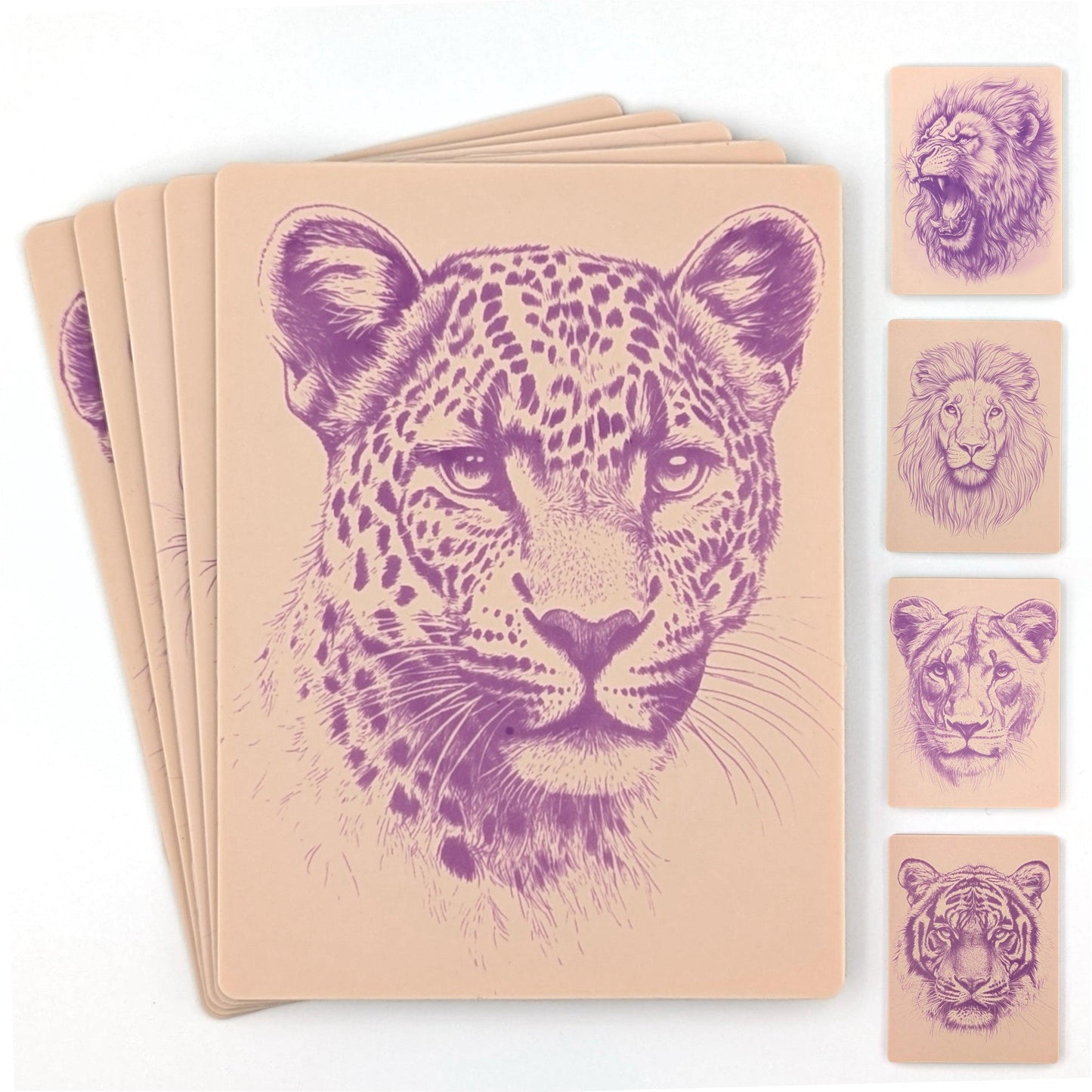 Stencil Skins® Pre-printed Tattoo Practice Skins with Stencils (Pack of 5- Big Cat Set)