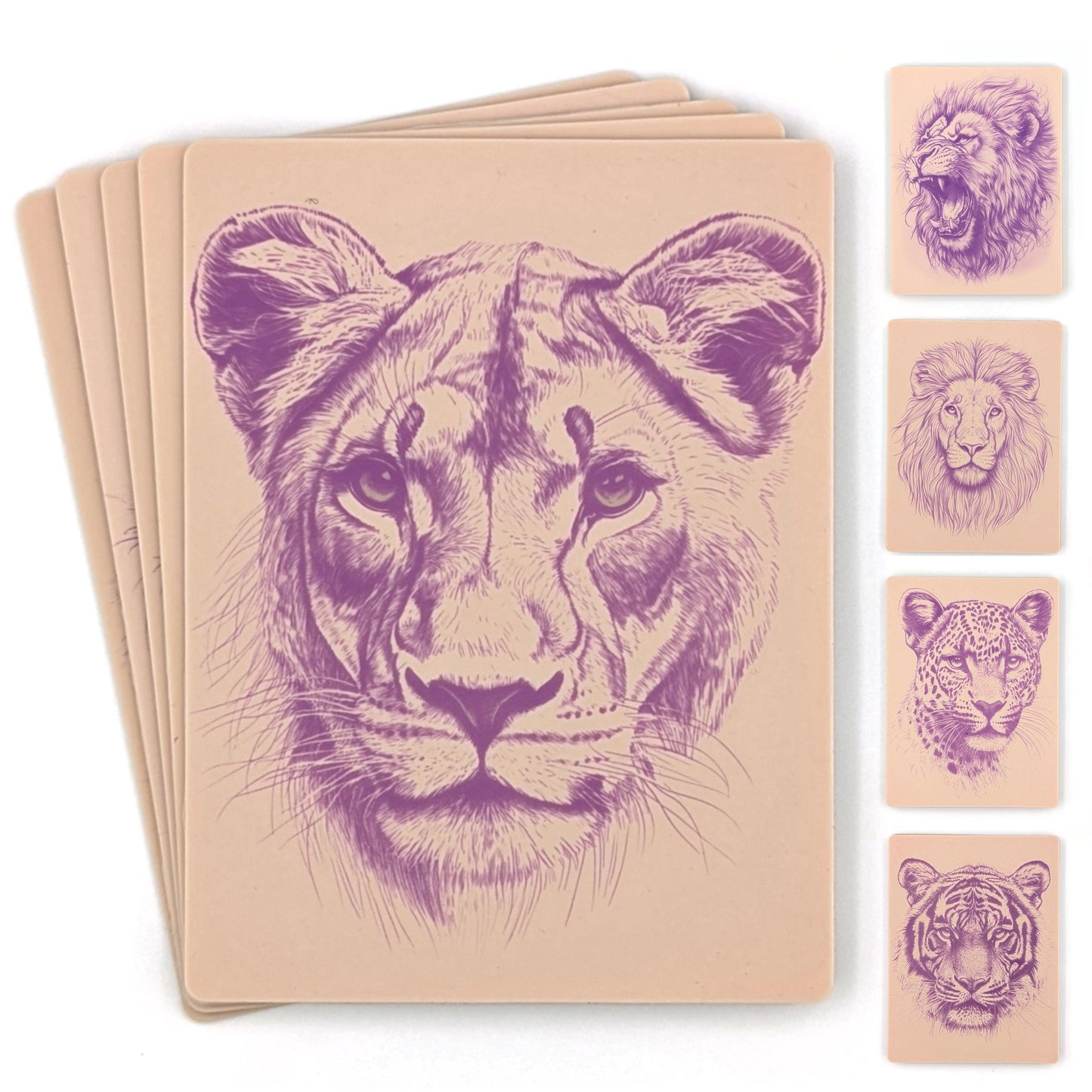 Stencil Skins® Pre-printed Tattoo Practice Skins with Stencils (Pack of 5- Big Cat Set)