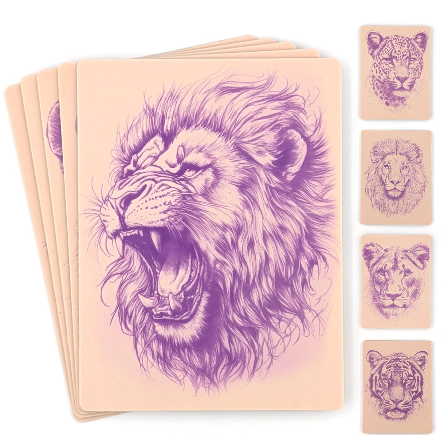 Stencil Skins® Pre-printed Tattoo Practice Skins with Stencils (Pack of 5- Big Cat Set)