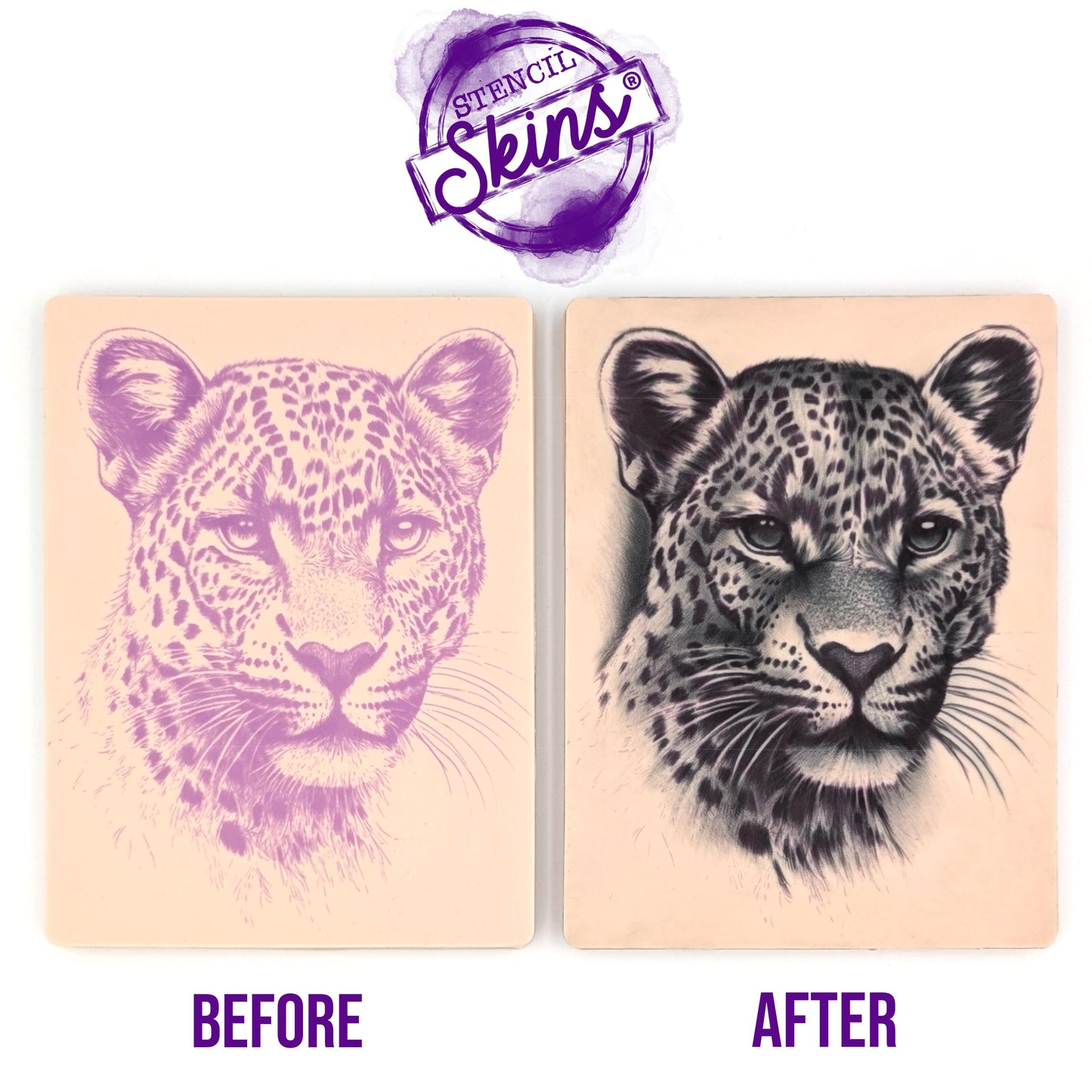 Stencil Skins® Pre-printed Tattoo Practice Skins with Stencils (Pack of 5- Big Cat Set)