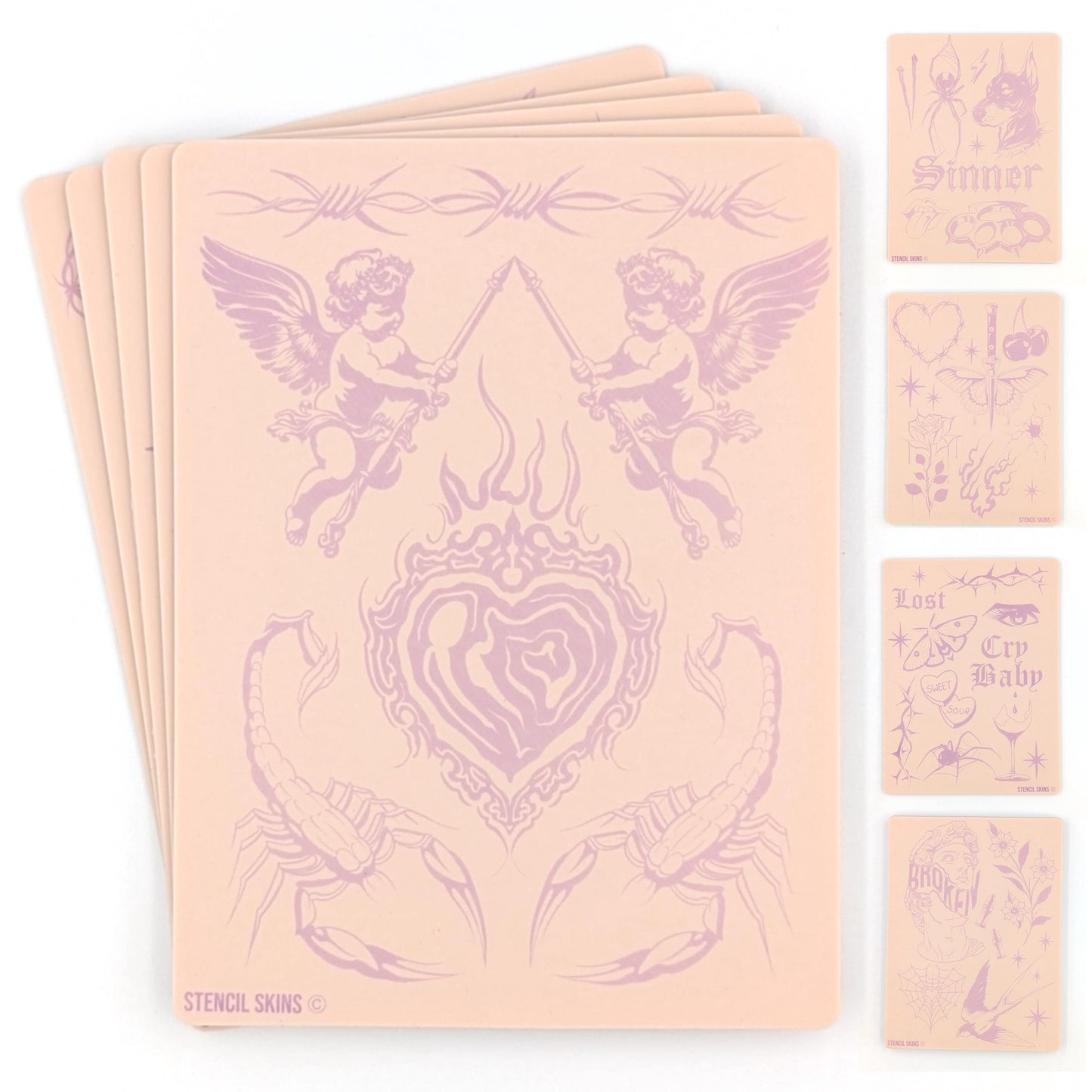 Stencil Skins® Pre-printed Tattoo Practice Skins with Stencils (Neo-Traditional Set)