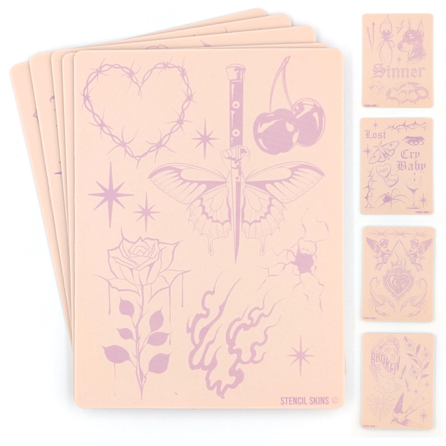 Stencil Skins® Pre-printed Tattoo Practice Skins with Stencils (Neo-Traditional Set)