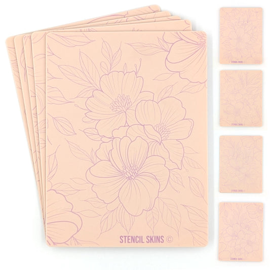 Stencil Skins® Pre-printed Tattoo Practice Skins with Stencils (Floral Set)